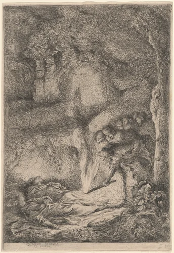 The Bodies of Saints Peter and Paul Hidden in the Catacombs by Giovanni Benedetto Castiglione, print, 1640-1650