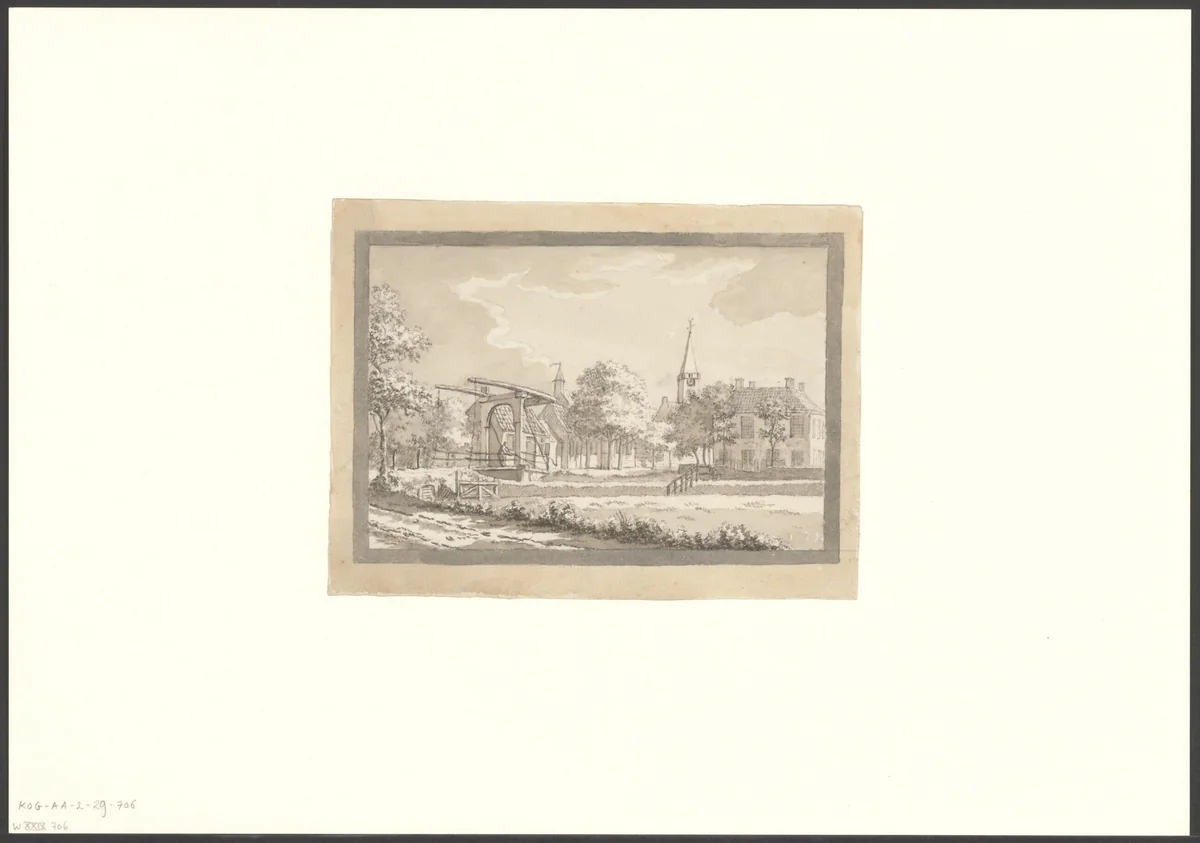 Gezicht op een brug, mogelijk bij Sloterdijk by anonymous, drawing, 1700-1799
