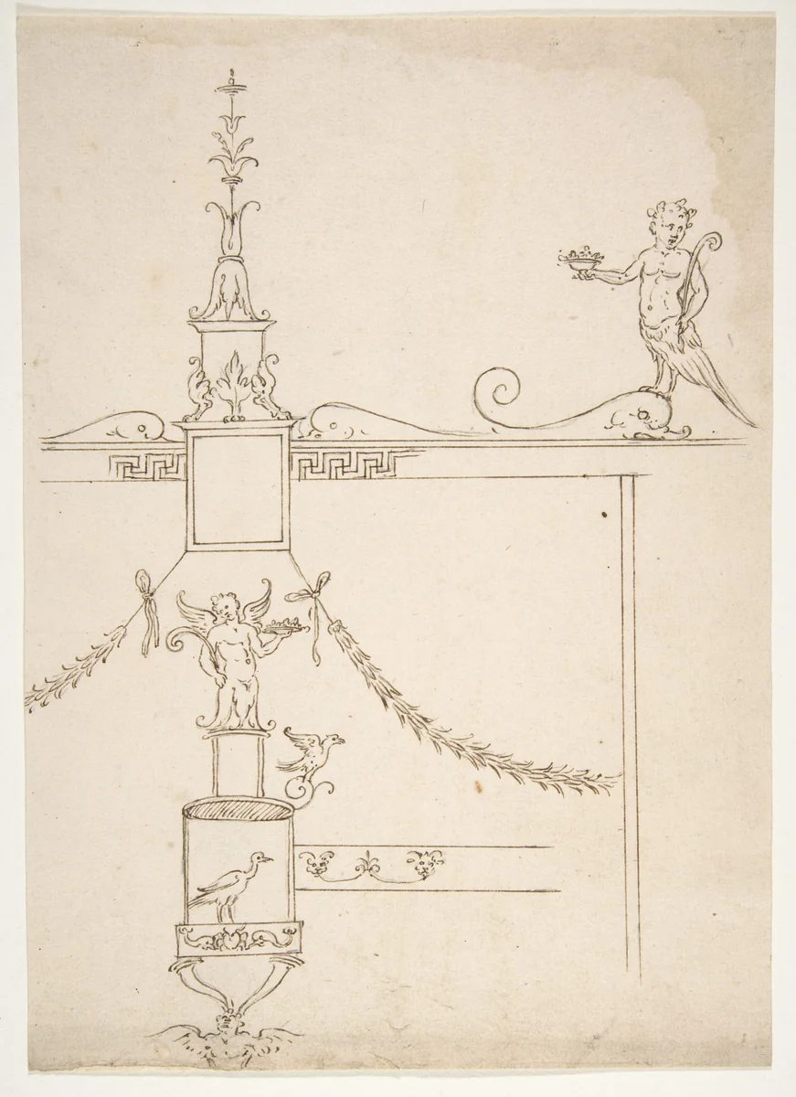 Domus Aurea, cryptoporticus, grotteschi, details (recto) blank (verso) by anonymous, drawing, 1500-1560