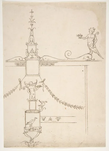 Domus Aurea, cryptoporticus, grotteschi, details (recto) blank (verso) by anonymous, drawing, 1500-1560