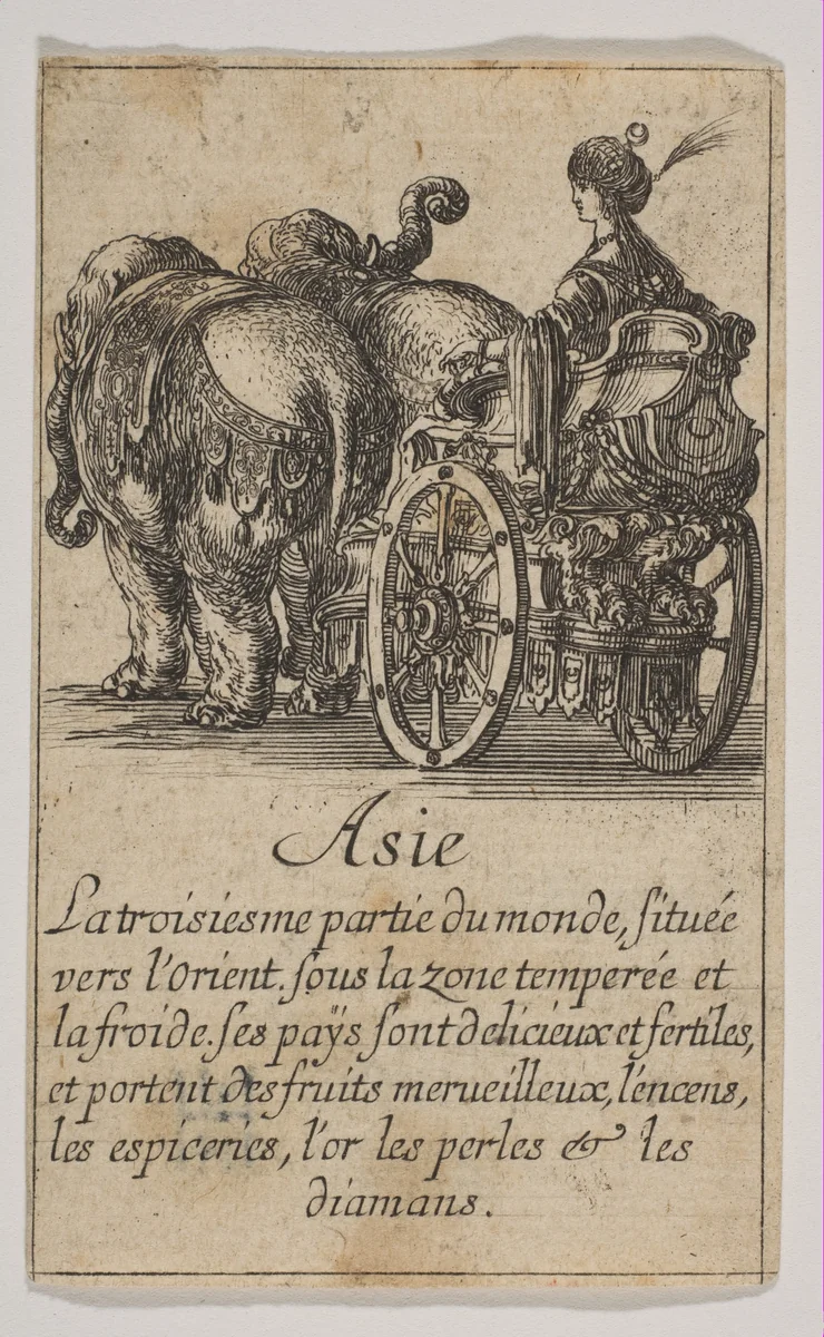 Asie, from "Jeu de la Géographie" by Stefano della Bella, print, 1644
