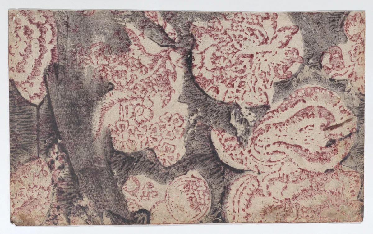 Sheet with floral pattern with dark background by anonymous, print, 1700-1800