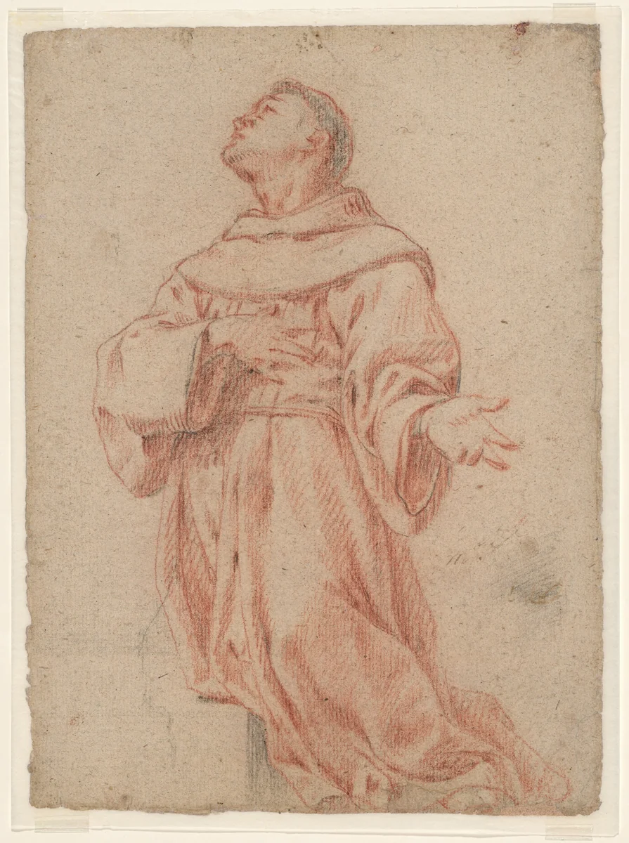 Saint Anthony of Padua (recto); Bust of a Child and Head of an Angel (verso) by Claudio Coello, drawing, 1680-1690