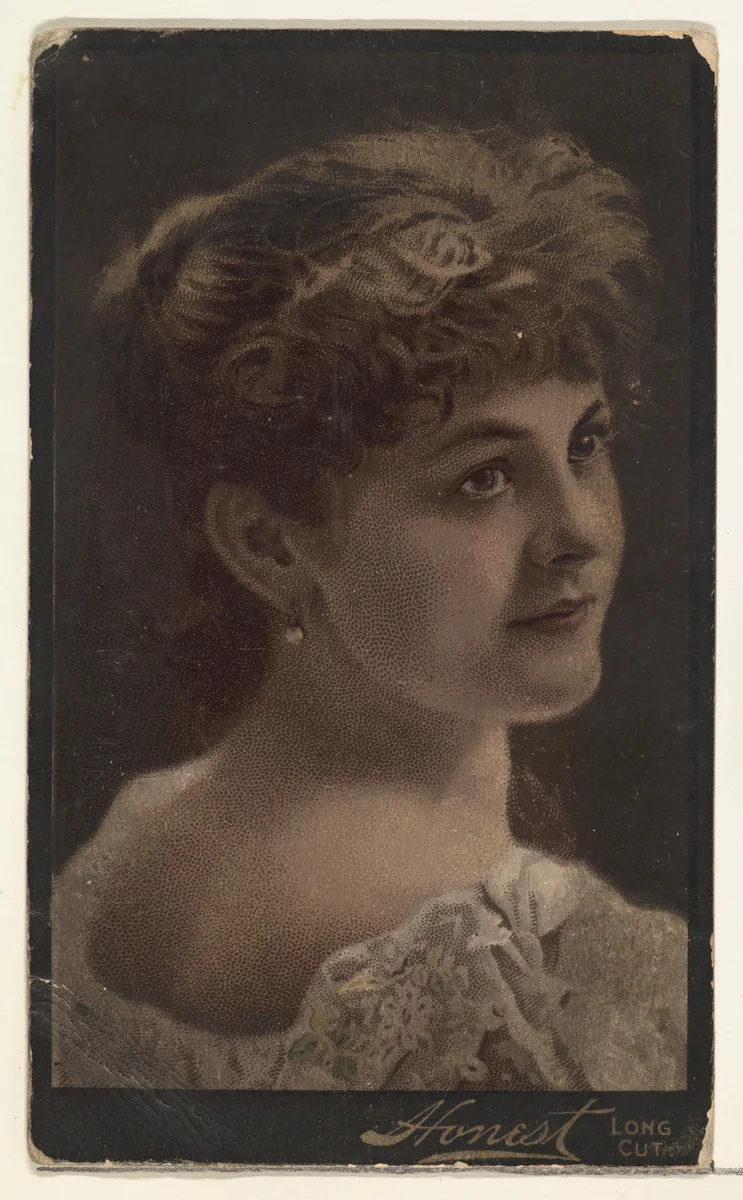 Actress posing in lace-collared bodice, from Stars of the Stage, Third Series (N131) issued by Duke Sons & Co. to promote Honest Long Cut Tobacco by W. Duke, Sons & Co., print, 1891-1892
