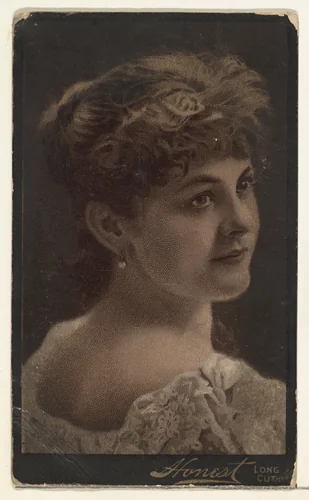 Actress posing in lace-collared bodice, from Stars of the Stage, Third Series (N131) issued by Duke Sons & Co. to promote Honest Long Cut Tobacco by W. Duke, Sons & Co., print, 1891-1892