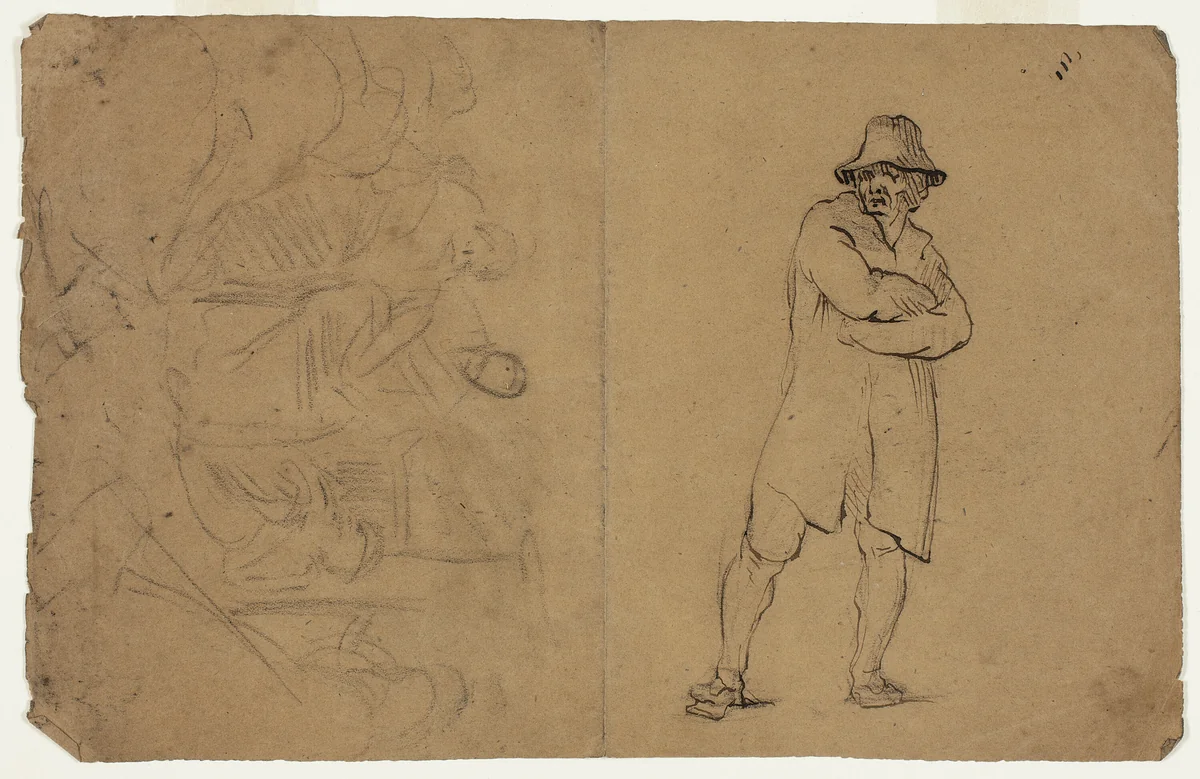 Two Sketches: Standing Man with Arms Folded and Group of Figures by Jean Baptiste Carpeaux, drawing, 1847-1875