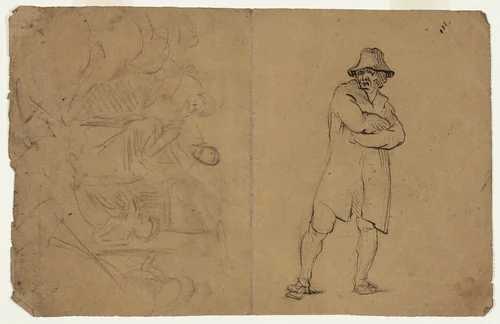 Two Sketches: Standing Man with Arms Folded and Group of Figures by Jean Baptiste Carpeaux, drawing, 1847-1875
