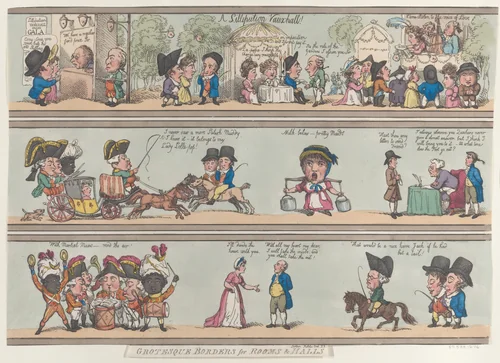 A Lilliputian Vauxhall, Grotesque Borders for Rooms & Halls by Thomas Rowlandson, print, 1800