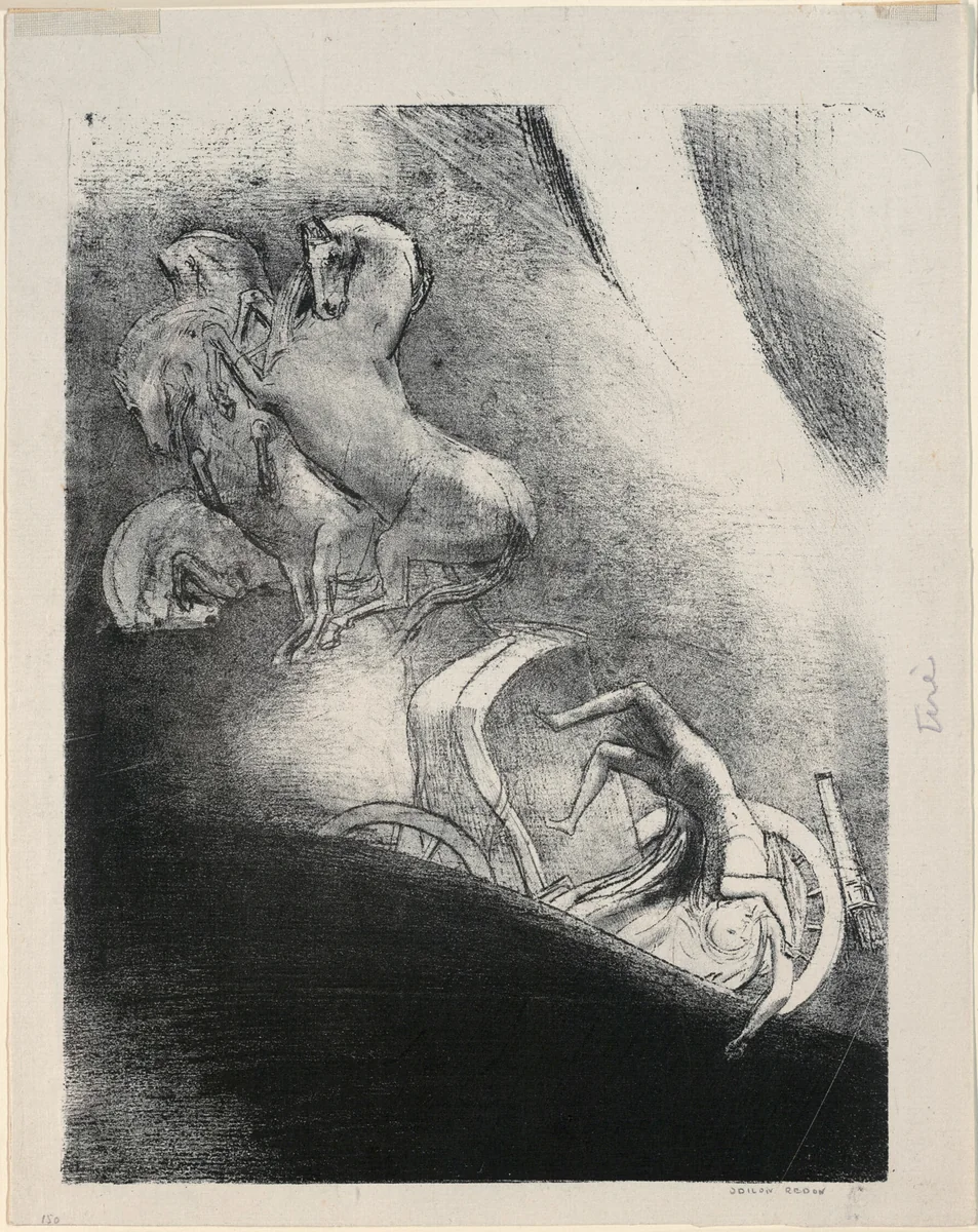 He Falls Head Foremost Into the Abyss, plate 17 of 24 by Odilon Redon, print, 1896