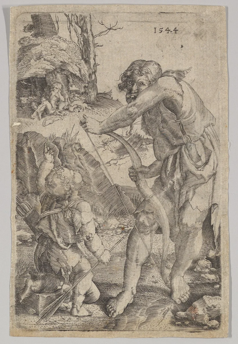 Lamech and Cain (reverse copy) by Lucas van Leyden, print, 1500-1972