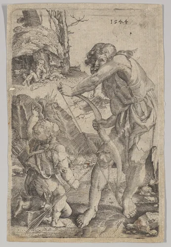 Lamech and Cain (reverse copy) by Lucas van Leyden, print, 1500-1972