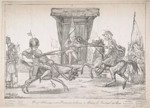 Polemical Duel between Lady Quotidienne and Sir Journal de Paris by Eugène Delacroix, print, 1821
