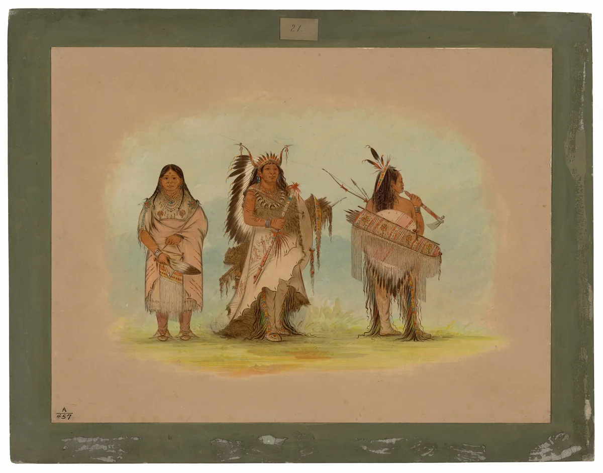 Omaha Chief, His Wife, and a Warrior by George Catlin, painting, 1861