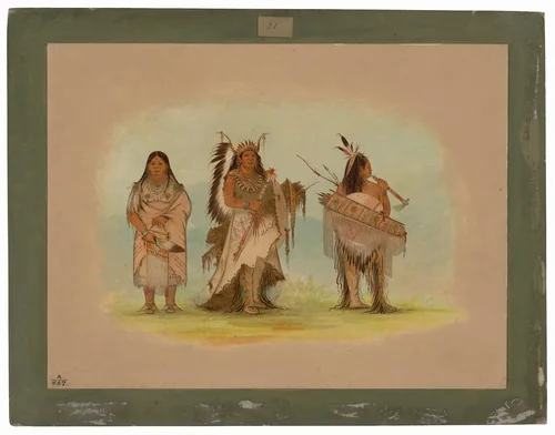 Omaha Chief, His Wife, and a Warrior by George Catlin, painting, 1861