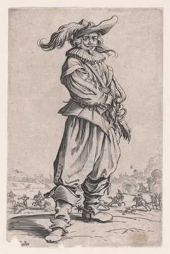 Le Guerrier au Chapeau Orné d'une Grande Plume (The Officer with a Large Feather in His Hat), from "La Noblesse" (The Nobility) by Jacques Callot, print, 1618-1628