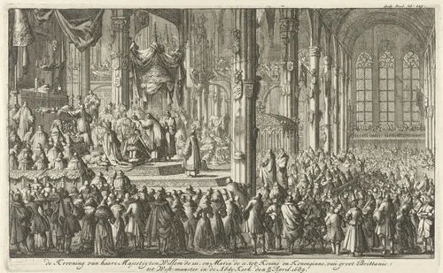 Kroning van Willem III, 1689 by Jan Luyken, print, 1689