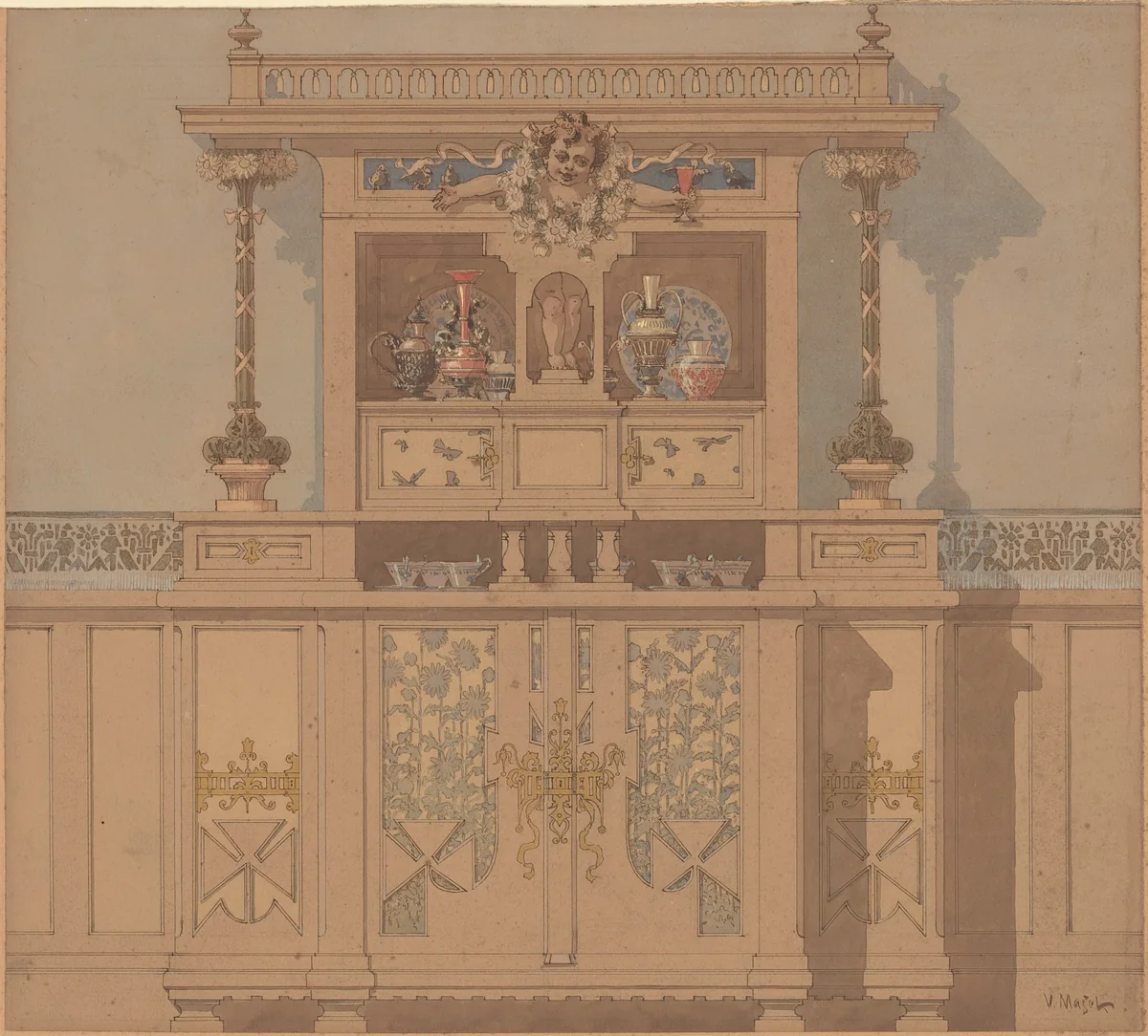 Design for Breakfront by Karel Vitezslav Masek, drawing, 1900