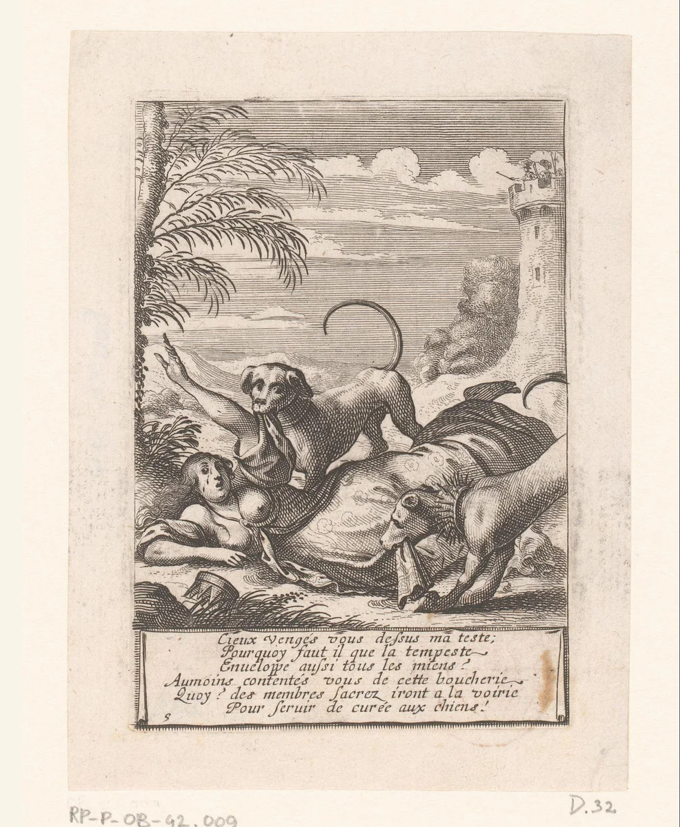 Izebels lichaam door honden verslonden by Abraham Bosse, print, 1635