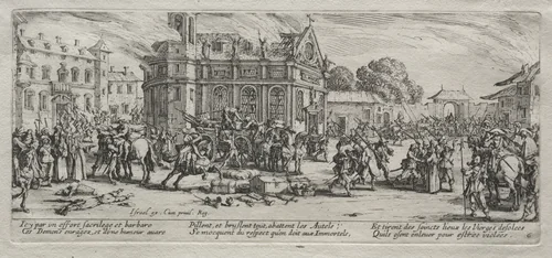 The Large Miseries of War: Devastation of a Monastery by Jacques Callot, print, 1633