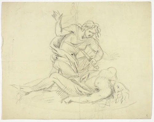 Pyramus and Thisbe (recto); Three Male Figures with Mausoleum Floor Plan (verso) by Thomas Banks
Gavin Hamilton, drawing, 1700-1789