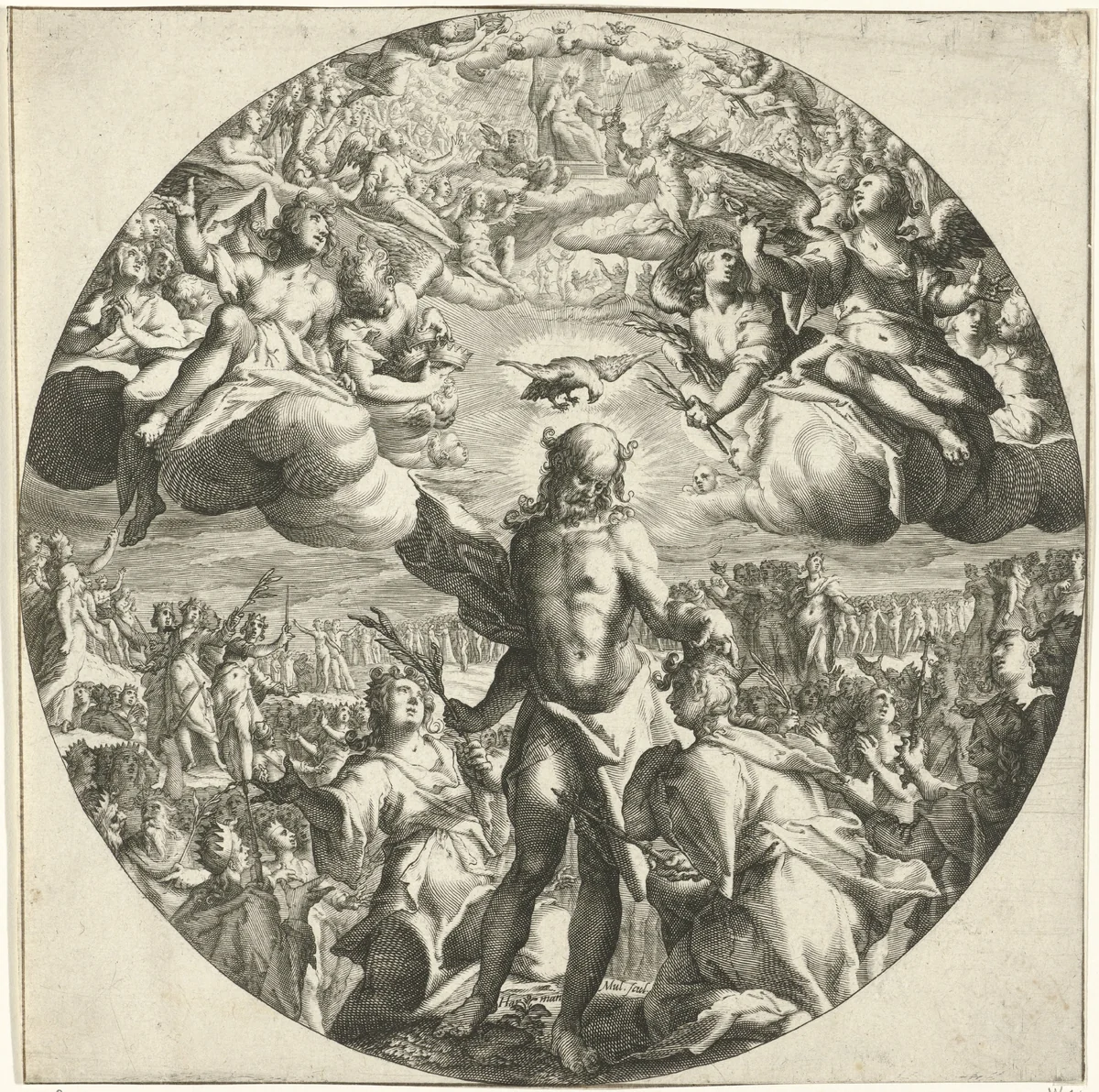 Allegorie op de redding van de mensheid by Unknown, print, 1588-1592