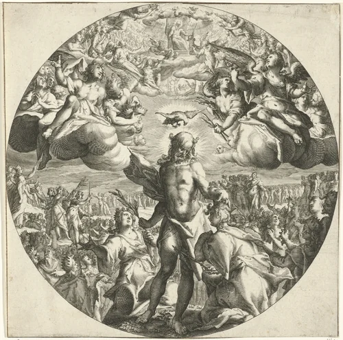 Allegorie op de redding van de mensheid by Unknown, print, 1588-1592