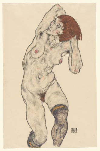 Nude in Black Stockings by Egon Schiele, drawing, 1917