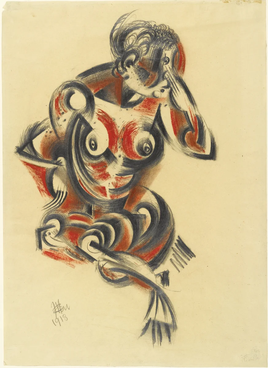 The Eavesdropper (Horchende) by Johannes Itten, drawing, 1918