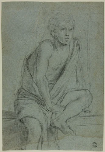 Seated Youth: Study for Flagellation of Saint Andrew by Domenichino, drawing, 1603-1613