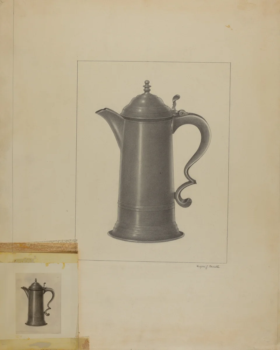 Pewter Flagon by Eugene Barrell, index of american design, 1935-1942