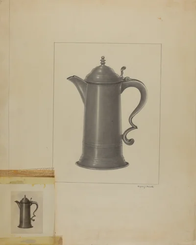 Pewter Flagon by Eugene Barrell, index of american design, 1935-1942