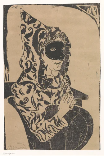 Gemaskerde vrouw met cape by Samuel Jessurun de Mesquita, print, 1899