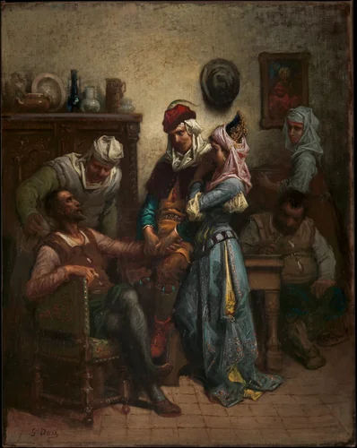 Don Quixote and Sancho Panza Entertained by Basil and Quiteria by Gustave Doré, painting, 1863