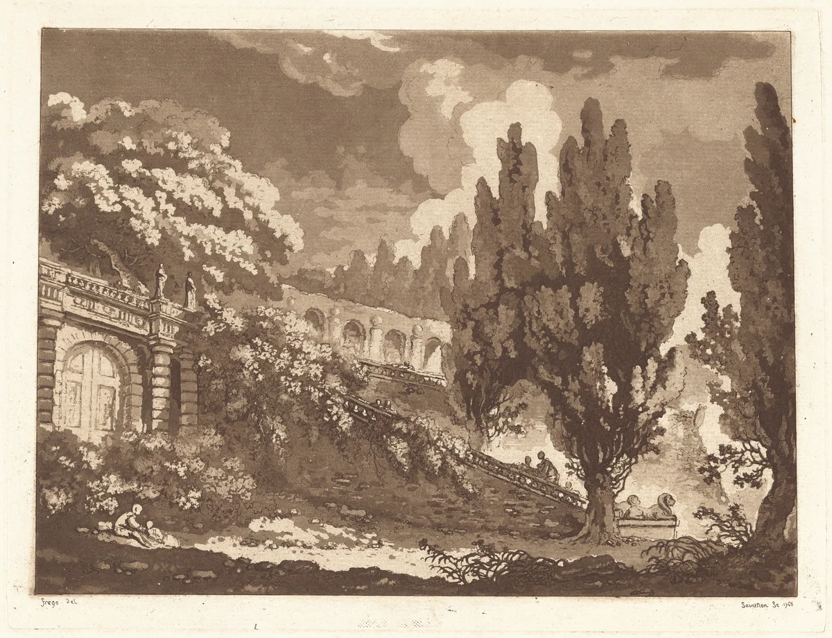 Stairway in an Italian Garden by Jean Honoré Fragonard, print, 1766