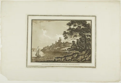 Benton Castle Looking down the Reach to Milford Haven, plate eleven from Twelve Views in South Wales by Paul Sandby, print, 1775