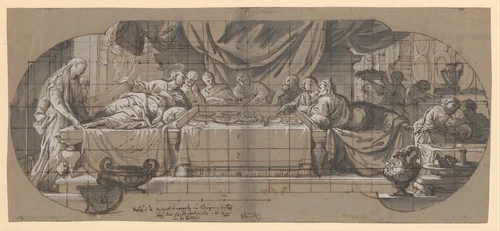 Feast in the House of Simon by Melchior Steidl, drawing, 1690-1699