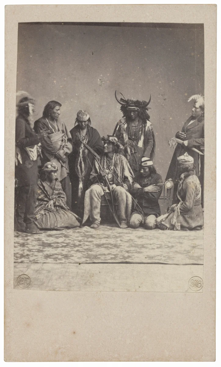 Portrait of Nine Native Americans by Edward Mathew B., photograph, 1857-1867