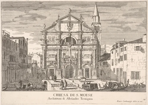 Plate 14: View of the facade of St. Moses church, Venice, 1703, from "The buildings and views of Venice" (Le fabriche e vedute di Venezia) by Luca Carlevaris, print, 1703