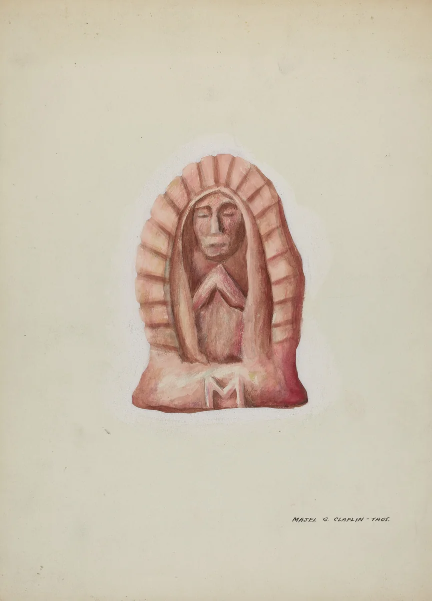 Small Statue of Guadalupe Cut in Stone by Majel G. Claflin, index of american design, 1937