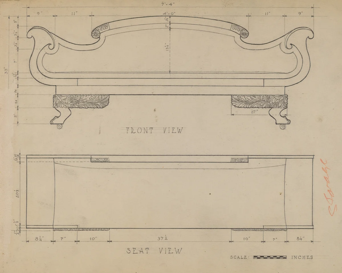 Sofa by Anna Aloisi, index of american design, 1935-1942