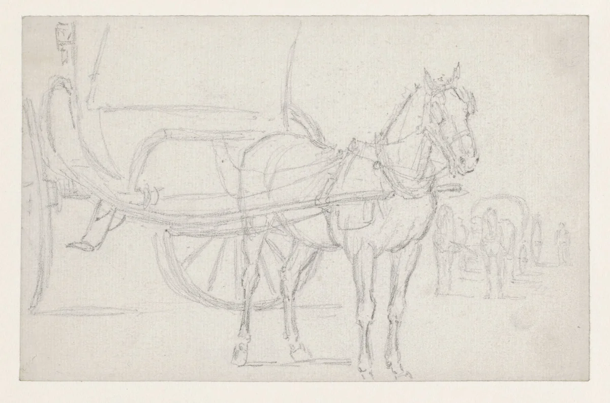 Paard voor een soort sjees by Georges Michel, drawing, 1773-1843