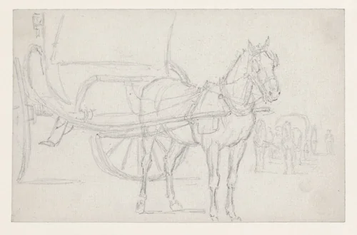 Paard voor een soort sjees by Georges Michel, drawing, 1773-1843