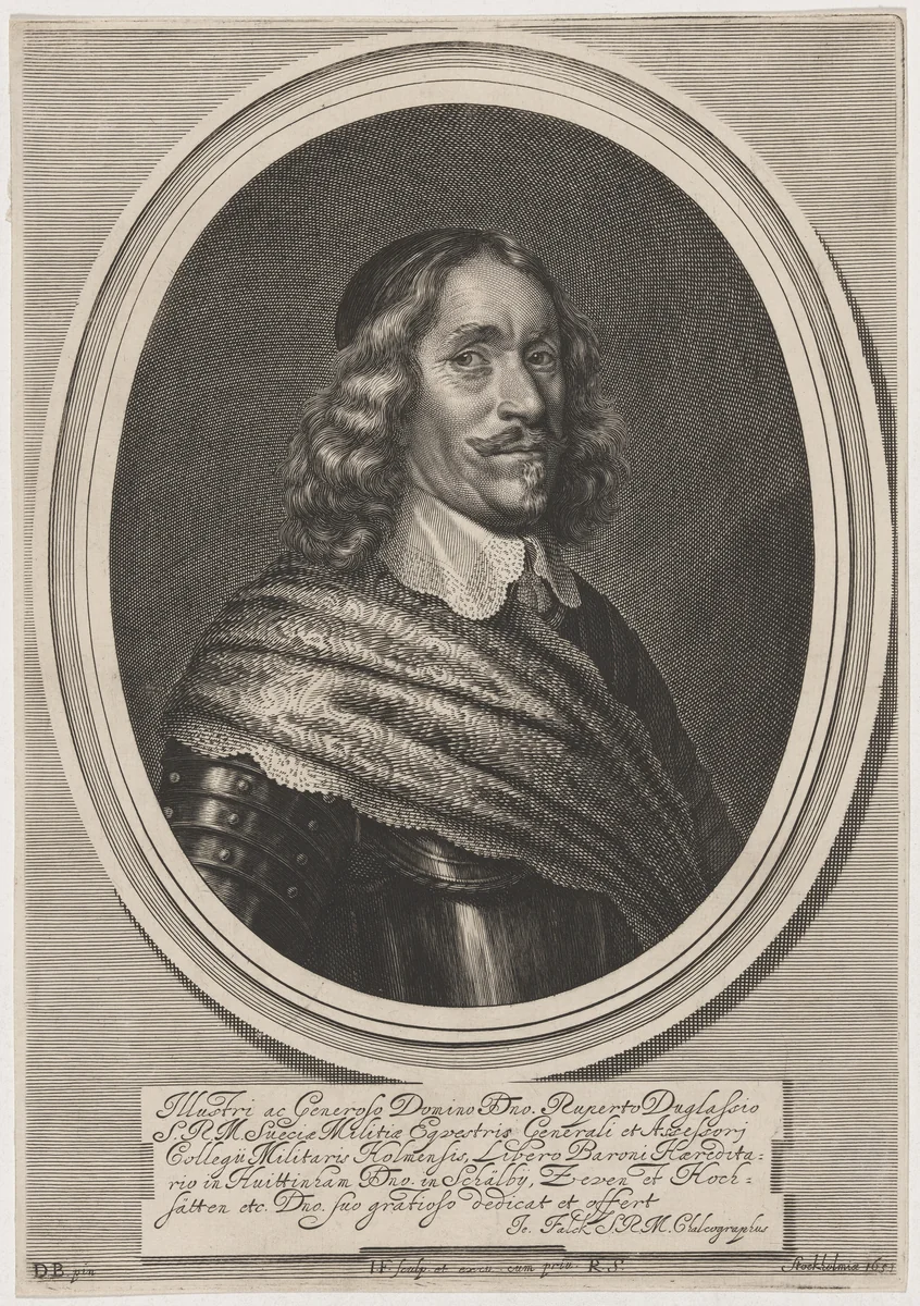 Rupert Duglass, Swedish General by Jeremias Falck, print, 1651