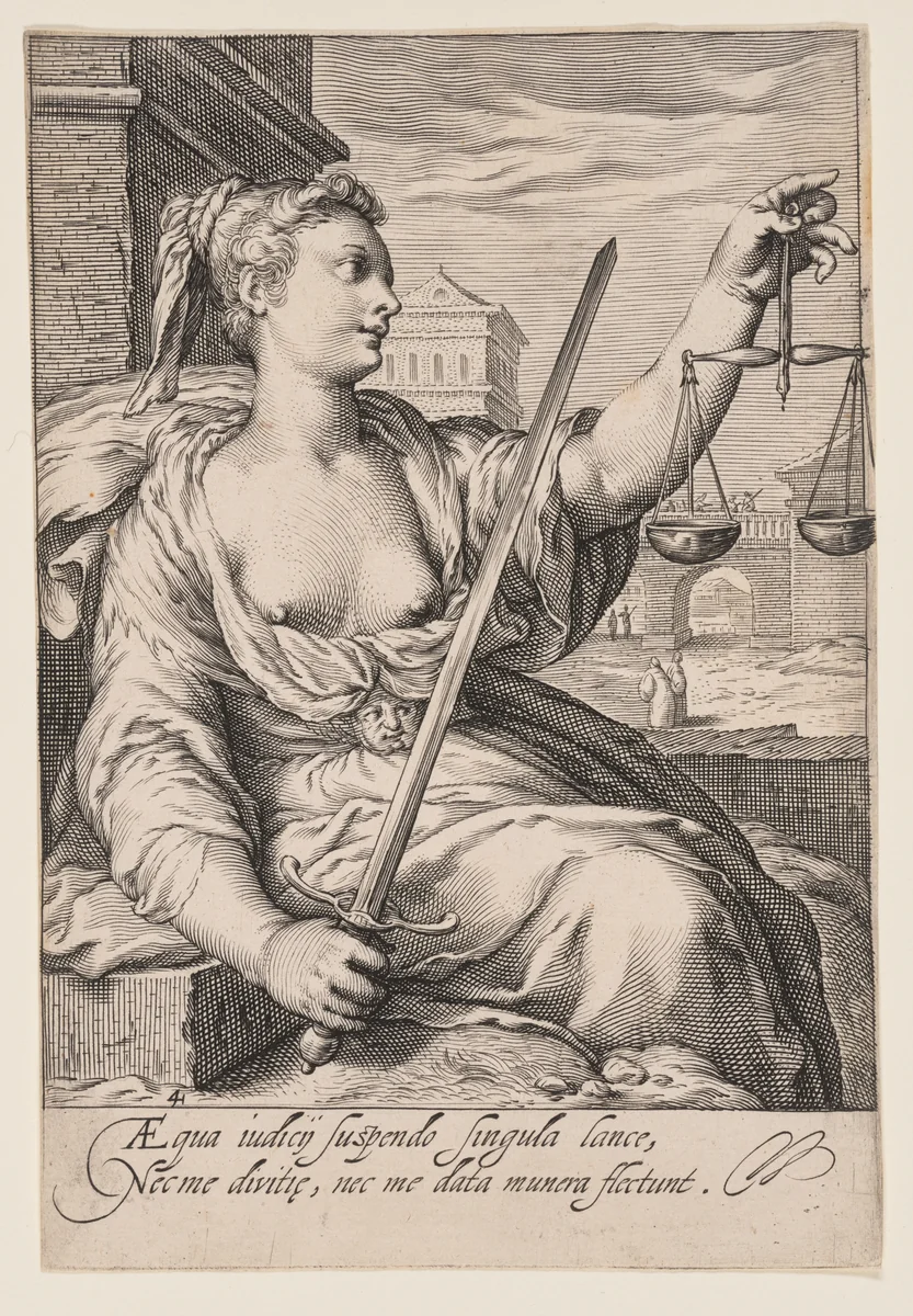 Justice, from The Seven Virtues by Jacob Matham, print, 1597
