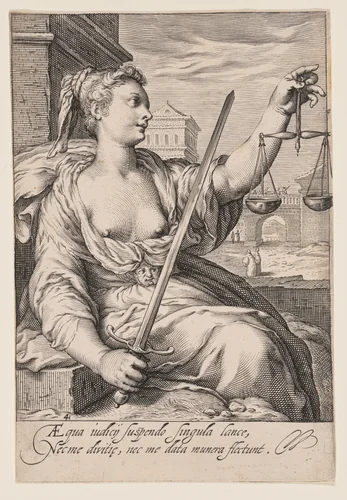 Justice, from The Seven Virtues by Jacob Matham, print, 1597