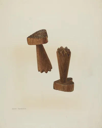Pa. German Treen Double Butter Stamp by Archie Thompson, index of american design, 1938