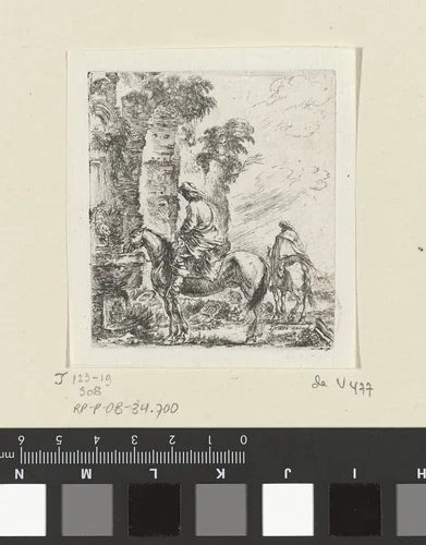Ruiter laat zijn paard drinken by Stefano della Bella, print, 1620-1664
