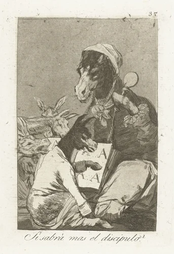 Weet de leerling misschien niet meer? by Francisco de Goya, print, 1797-1799