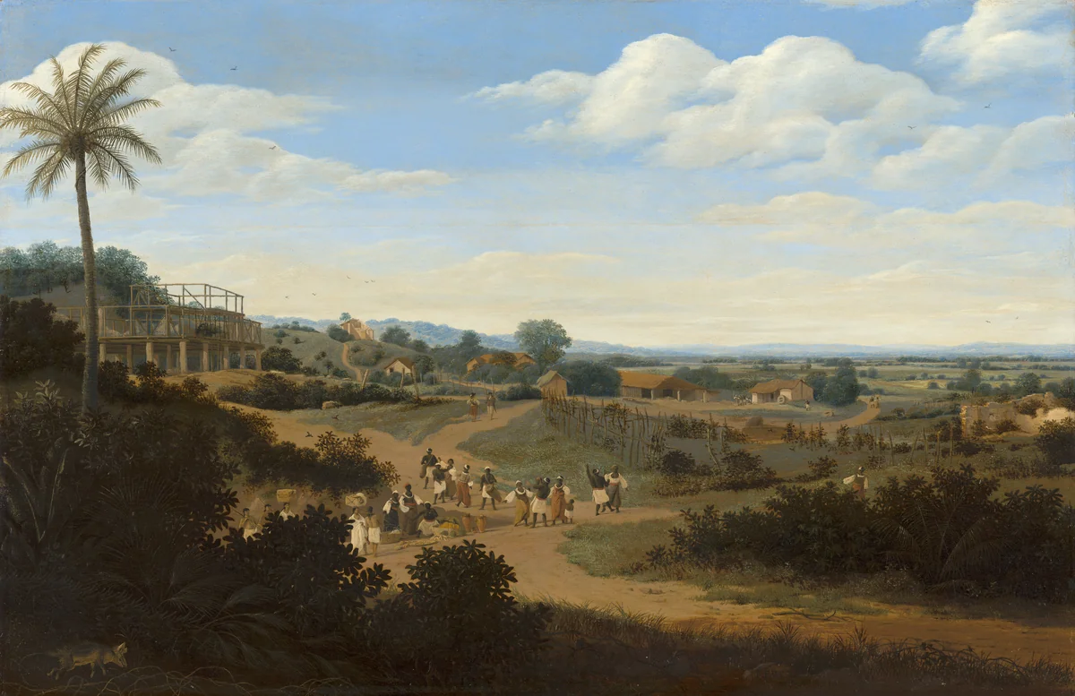 Brazilian Landscape with a House under Construction by Frans Post, painting, 1655