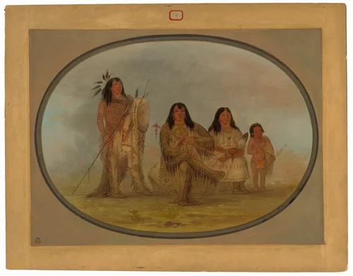 A Blackfoot Chief, His Wife, and a Medicine Man by George Catlin, painting, 1861-1869